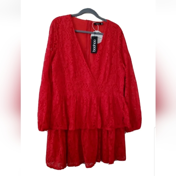 BOOHOO RED LACE TIERED DRESS SIZE 18 NWT - Picture 3 of 5
